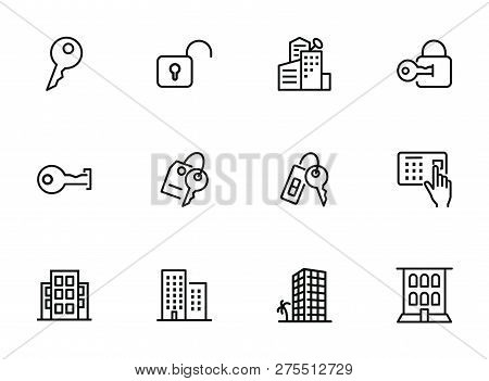 Engine Line Icon Set. Set Of Line Icons On White Background. Equipment Concept. Gear, Drill, Enginee