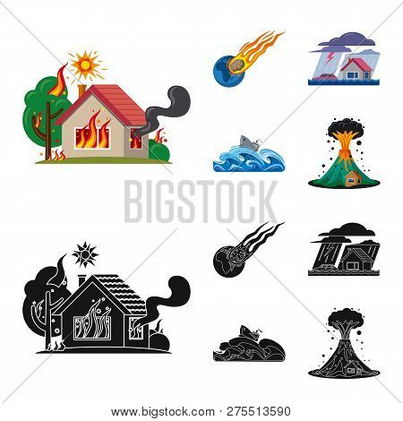 Vector Illustration Of Natural And Disaster Icon. Collection Of Natural And Risk Vector Icon For Sto