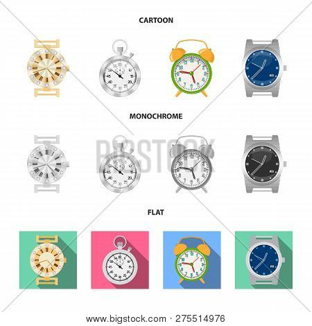 Vector Design Of Clock And Time Icon. Collection Of Clock And Circle Stock Symbol For Web.