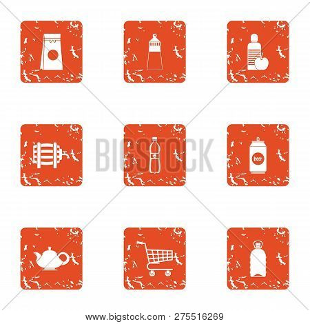 Drink Shop Icons Set. Grunge Set Of 9 Drink Shop Icons For Web Isolated On White Background