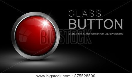 Glass Red Button For Web Design And Other Projects - Vector