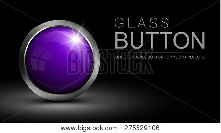 Glass Purple Button For Web Design And Other Projects - Vector