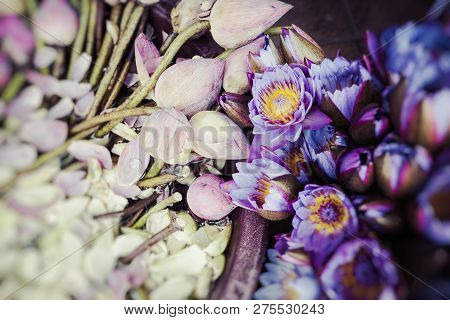 Flowers Sold To Be Used As Offerings In Front Of The Temple Of The Tooth Relic In Kandy (sri Lanka).