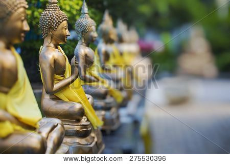 Buddha Statues In Seema Malaka Temple, Colombo, Sri Lanka. Selective Focus.