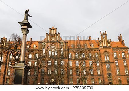 Column Of Christ The King And Building Of Seminary On Tumski Island In Wroclaw, Poland