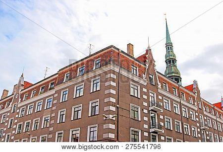 View Of Building On Kungu Street And Top View Of Church Of St. Peter (st. Peter's Church, Petrikirch