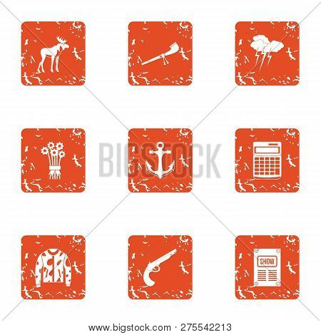 Itinerancy Icons Set. Grunge Set Of 9 Itinerancy Icons For Web Isolated On White Background