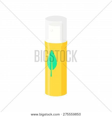 Oral Spray Illustration. Aerosol, Yellow Can, Mint Leaf. Dental Care Concept. Can Be Used For Topics