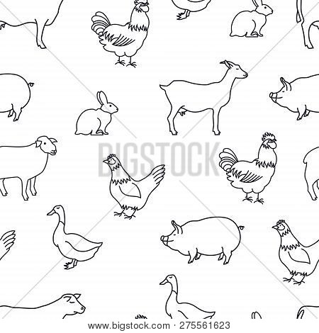 Line Art Farm Animals Seamless Pattern Set