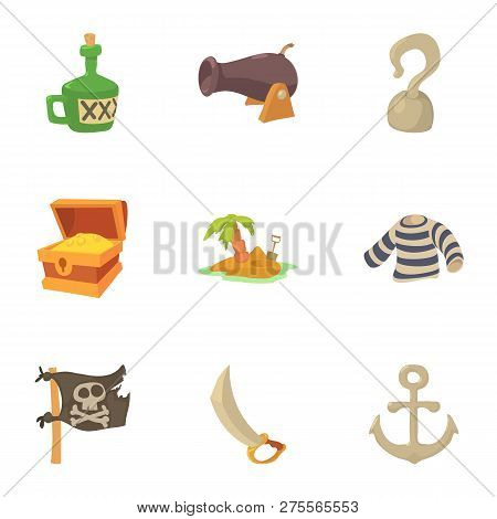 Life Of A Pirate Icons Set. Cartoon Set Of 9 Life Of A Pirate Icons For Web Isolated On White Backgr