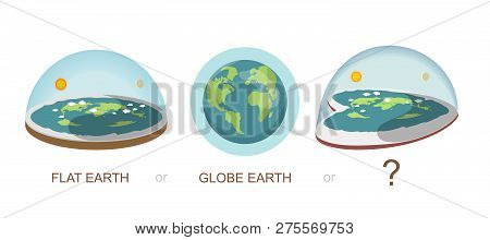 Flat Earth , Globe, Earth, Heart Shaped Earth, Concept Illustration. Ancient Cosmology Model And Mod
