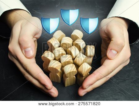 Boss Defending His Team With A Gesture Of Protection. Security And Safety In A Business Team. Human 