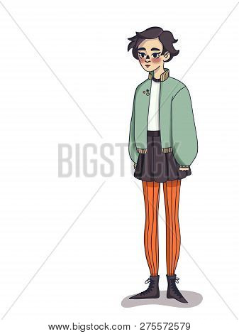 Raster Illustration, Girl In A Skirt And Jacket