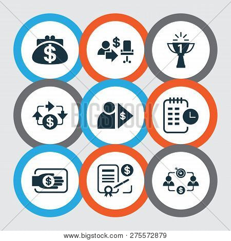 Job Icons Set With Investor, Financing, Long-term Plan And Other Teamwork Elements. Isolated Vector 