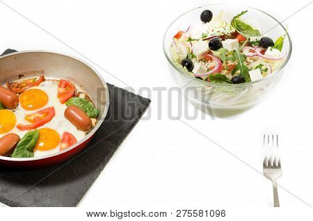 Cooking Scrambled Eggs. Cooking Breakfast. Useful And Hearty Breakfast. Front View.