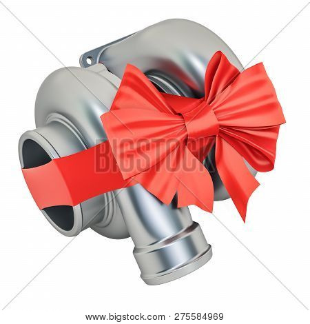 Car Turbocharger Wrapped Ribbon And Bow, Gift Concept. 3d Rendering