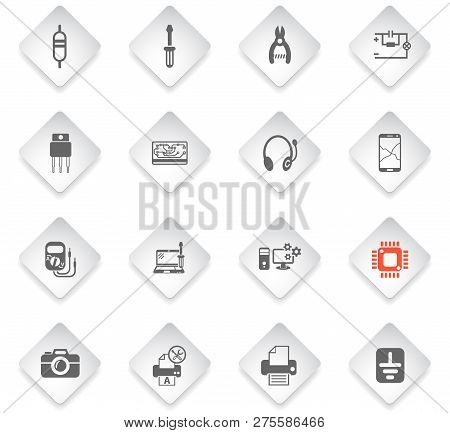 Electronics Repair Flat Rhombus Web Icons For User Interface Design