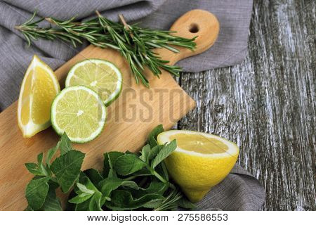 Citrus Sliced, Sliced Lemon, Lemon With Mint And Rosemary