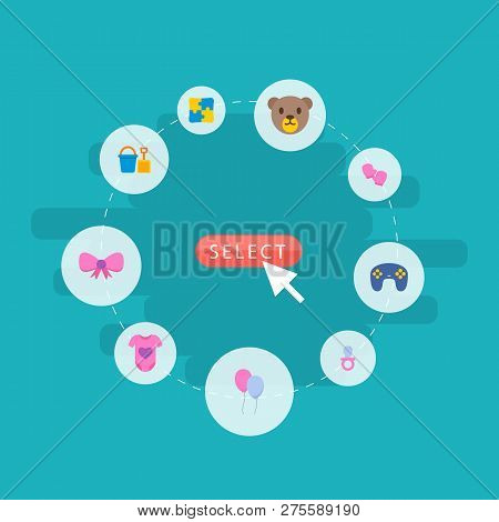 Set Of Baby Icons Flat Style Symbols With Body Dress, Gloves, Nip And Other Icons For Your Web Mobil