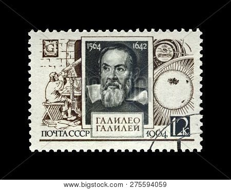 Ussr - Circa 1964: Canceled Stamp Printed In Ussr Shows Galileo Galilei (1564-1642), Famous Italian 