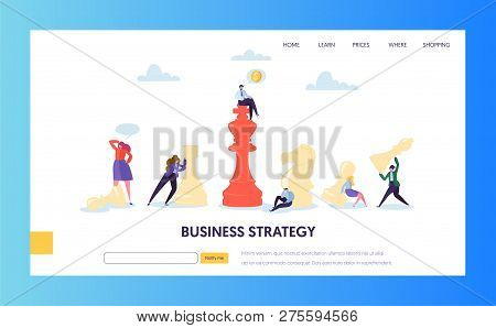 Business Strategy Plan Teamwork Landing Page. Businessman Character Play Chess. Effective Corporate 