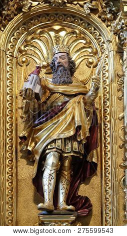LUCERNE, SWITZERLAND - JUNE 24, 2018: Saint Henry altar in the church of St. Leodegar in Lucerne, Switzerland
