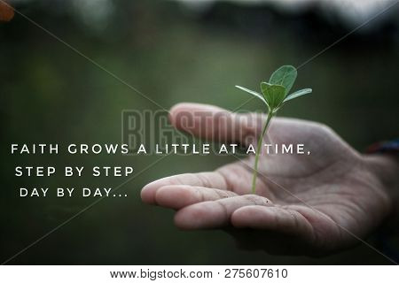 Inspiratinal Motivational Quote-faith Grows A Little At A Time, Step By Step, Day By Day. With One O