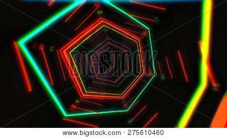 Futuristic Hud Red Hex Tunnel Vj. 4k Neon Motion Graphics For Led