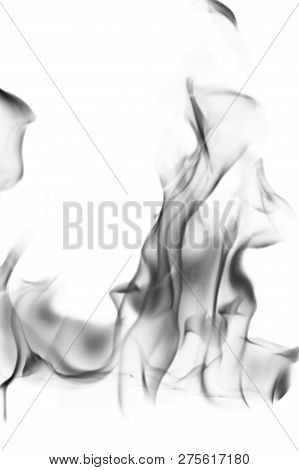 Abstract black smoke swirls over white background, fire smoke, Photo image, fire design