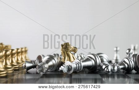 Chess (knight Or Horse Wins The Game) On White Background. Success, Business Strategy, Tactics, Win,