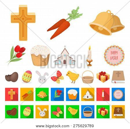 Easter Is A Christian Holiday Cartoon, Flat Icons In Set Collection For Design. Easter Attributes Ve