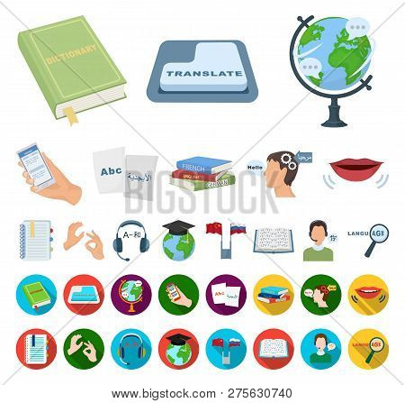 Translator And Linguist Cartoon, Flat Icons In Set Collection For Design. Interpreter Vector Symbol 