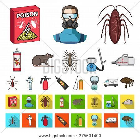 Pest, Poison, Personnel And Equipment Cartoon, Flat Icons In Set Collection For Design. Pest Control