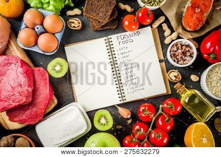 Healthy Diet Food. Various Low Fodmap Ingredients Selection - Meat, Vegetables, Berry, Fruit, Grains