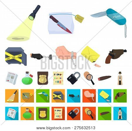 Detective Agency Cartoon, Flat Icons In Set Collection For Design. Crime And Investigation Vector Sy