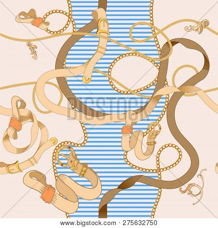 Baroque Chains And Belts. Vector Striped Seamless Pattern For Scarf.