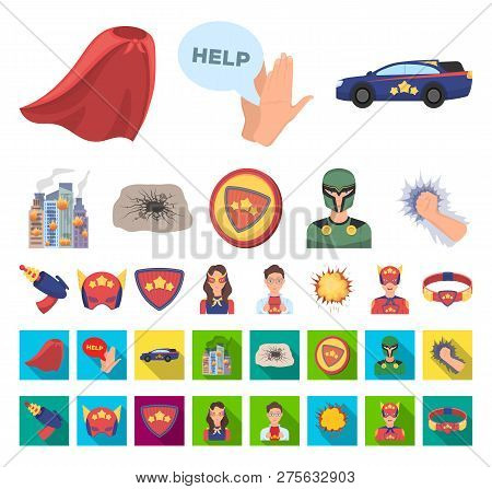 A Fantastic Superhero Cartoon, Flat Icons In Set Collection For Design. Superheros Equipment Vector 