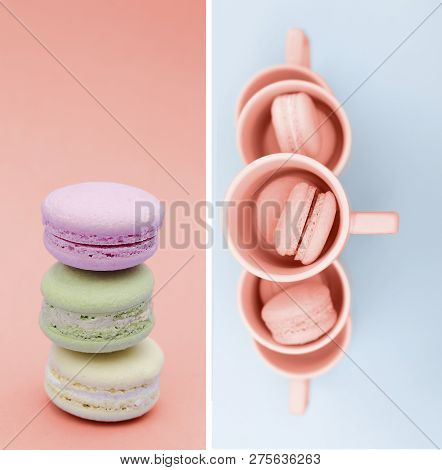 Collage In The Color Of The Year 2019 Coral Color. There Is A Place For Text.
