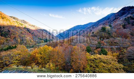 Tanigawadake Mountain Or Mount Tanigawa  With Vibrant Autumn Foliage In Minakami, Japan