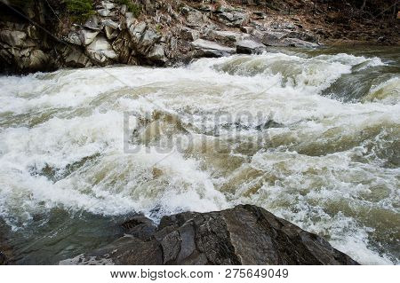 Incredible And Stormy Prut River At Carpathian Mountains, Jaremcze Resort, Ukraine, Europe.