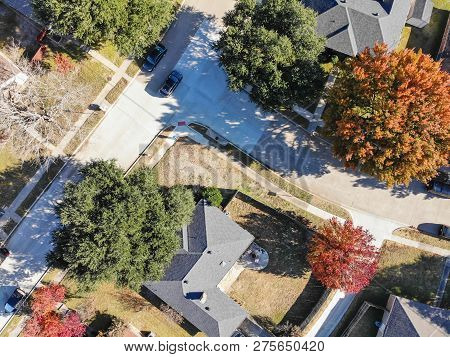 Top Straight Down View Single-family Houses In Autumn Season Near Dallas
