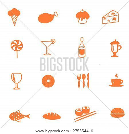 Illustration, Vector, Icon, Menu, Food, Drink, Orange, Restaurant, Cafe