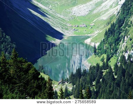 Alpine Lake Fahlensee In Mountain Range Alpstein - Canton Of Appenzell Innerrhoden, Switzerland