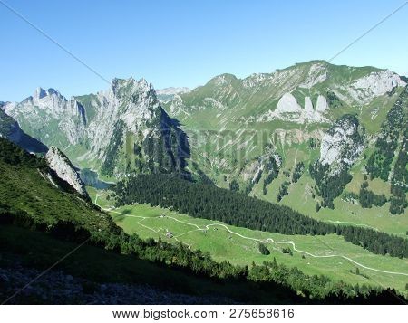 Alpine Lake Fahlensee In Mountain Range Alpstein - Canton Of Appenzell Innerrhoden, Switzerland