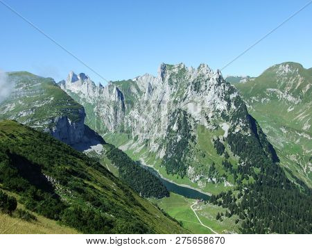 Alpine Lake Fahlensee In Mountain Range Alpstein - Canton Of Appenzell Innerrhoden, Switzerland