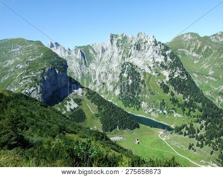 Alpine Lake Fahlensee In Mountain Range Alpstein - Canton Of Appenzell Innerrhoden, Switzerland