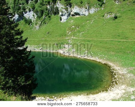Alpine Lake Fahlensee In Mountain Range Alpstein - Canton Of Appenzell Innerrhoden, Switzerland