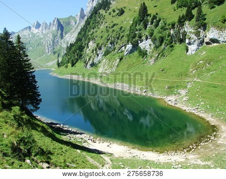 Alpine Lake Fahlensee In Mountain Range Alpstein - Canton Of Appenzell Innerrhoden, Switzerland