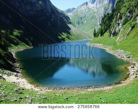 Alpine Lake Fahlensee In Mountain Range Alpstein - Canton Of Appenzell Innerrhoden, Switzerland
