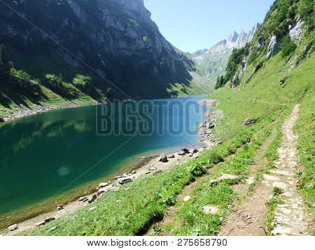 Alpine Lake Fahlensee In Mountain Range Alpstein - Canton Of Appenzell Innerrhoden, Switzerland